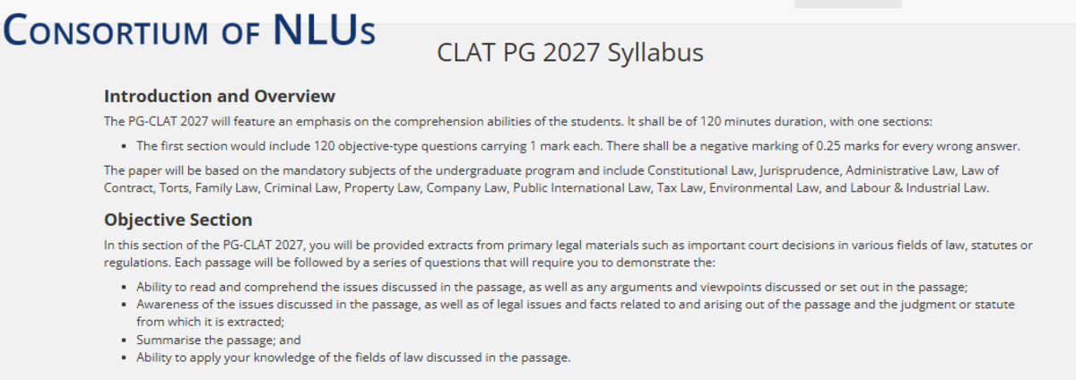 CLAT PG Syllabus 2027: Overview