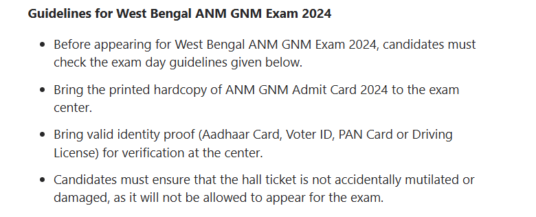 WBJEE ANM GNM exam-day guidelines