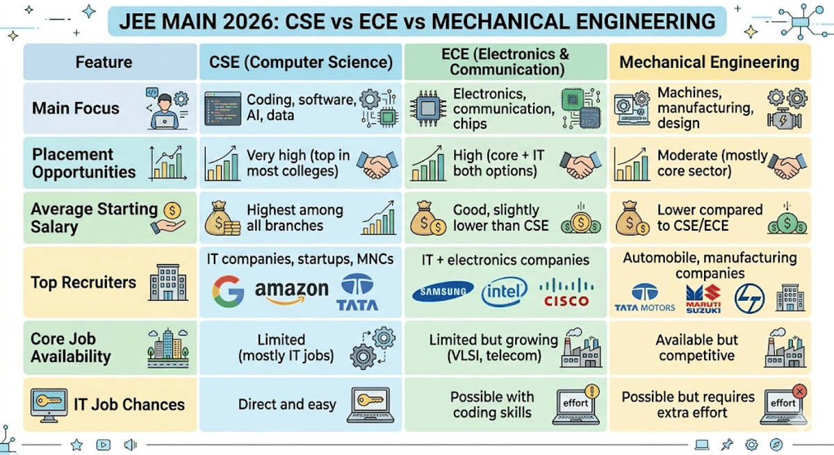 JEE Main 2026 CSE vs ECE vs Mechanical Engineering