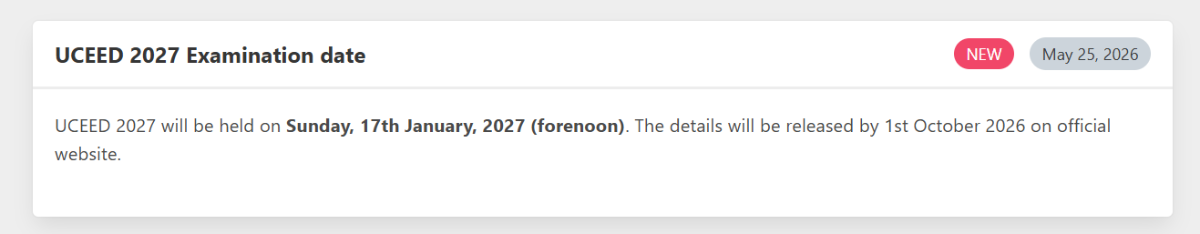UCEED Exam Date 2027
