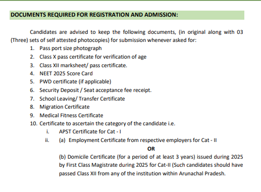 Arunachal Pradesh NEET Counselling 2024: Documents Required