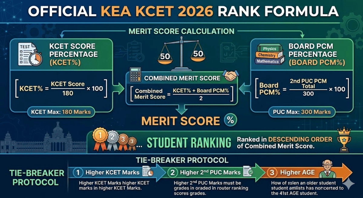 How is the KCET 2026 Rank calculated?