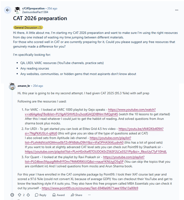 CAT 2026 Preparation Plan: Reddit Discussion 