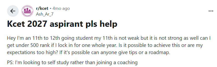 A Reddit user asked how to score 500 marks on the KCET exam.