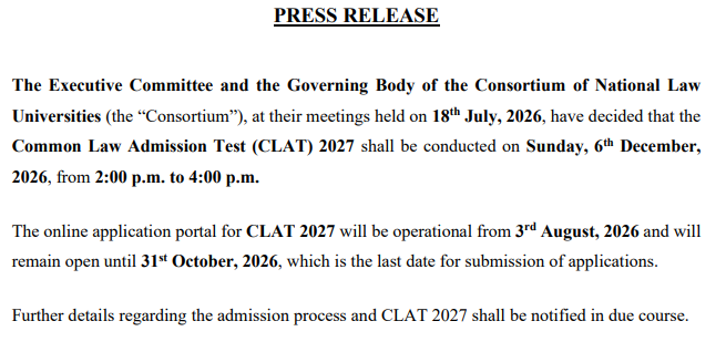 CLAT PG 2027 Important Dates