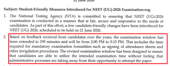 Re-NEET 2026 Extra 15 Minutes
