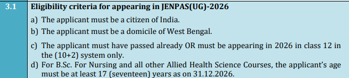 WBJEE JENPAS UG Eligibility Criteria 2027