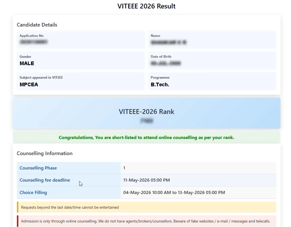 VITEEE Counselling 2026: Phase-wise Schedule