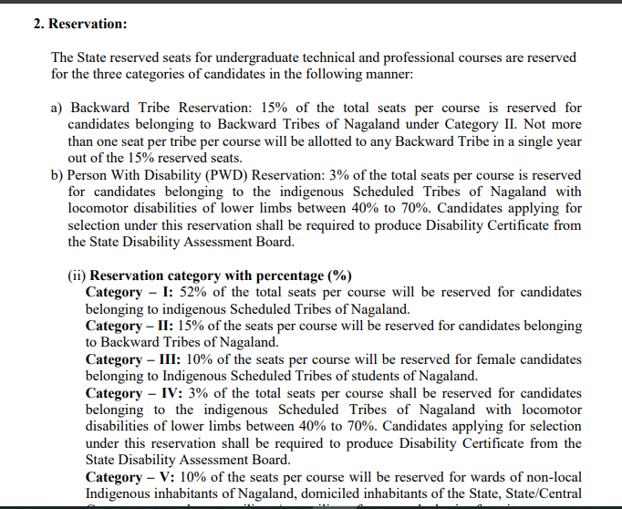 NEET Nagaland Counselling Reservation Policy