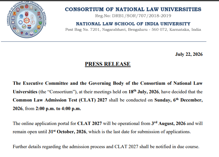 What is the Last Date to Apply for the CLAT 2027?