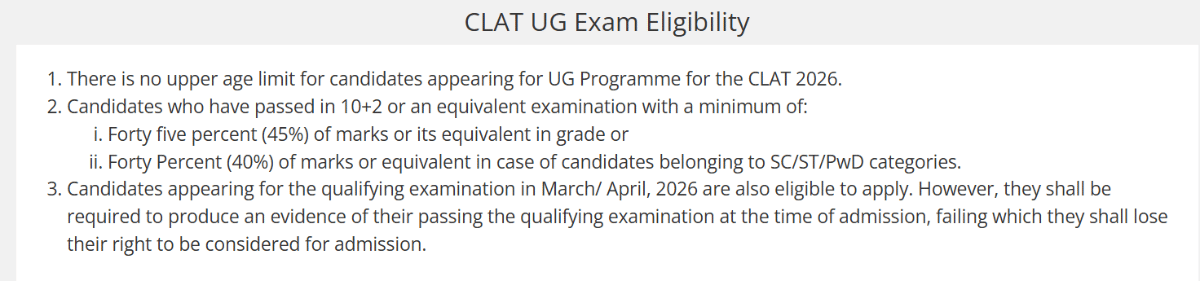 CLAT Eligibility Criteria 2027 for UG