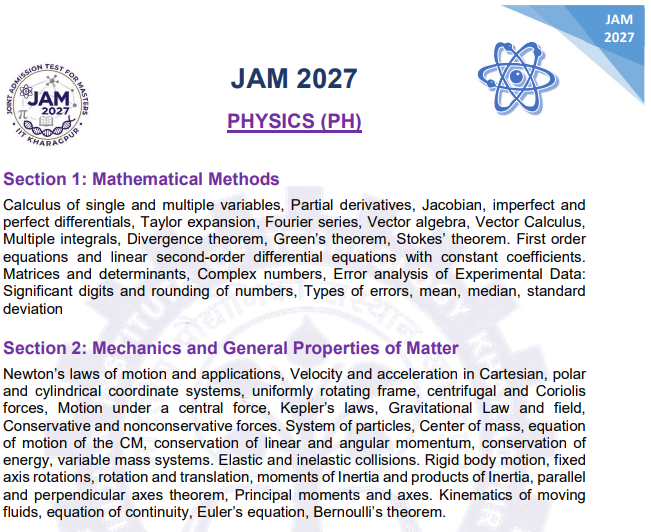 IIT JAM 2027 Physics (PH) Syllabus