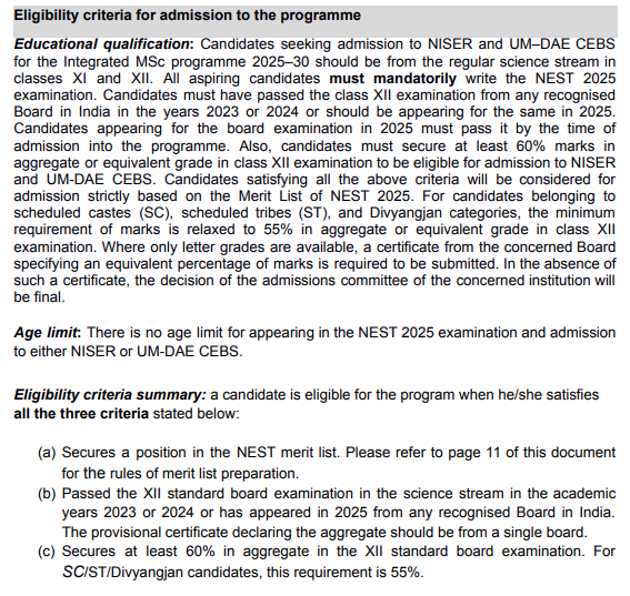 NEST Eligibility Criteria 2027: Overview