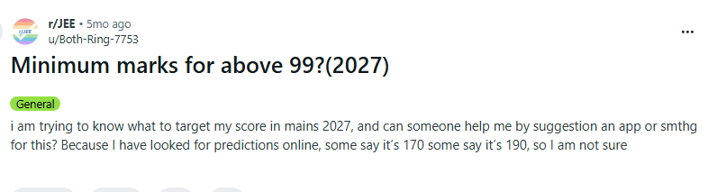 What Are Students Discussing on Reddit About 99 Percentile in JEE Main 2027?