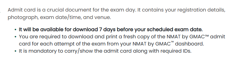 NMAT 2026 Admit Card: Release Timeline
