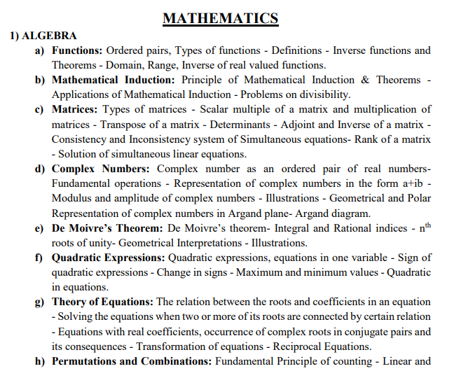 TG EAPCET Mathematics Syllabus