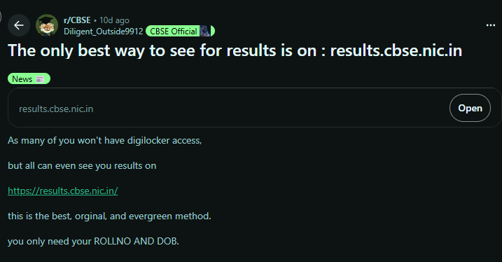 Reddit Discussion on How to Check Class 12th CBSE Result