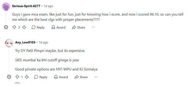 What is a Good Score in MAH MCA CET 2026 : Reddit Discussions