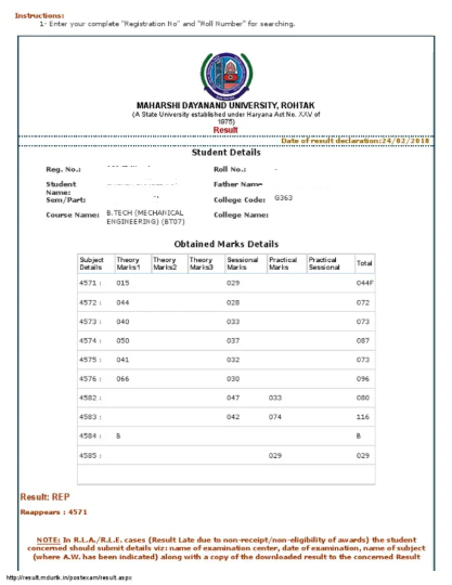 Details on the MDUCEE 2026 Result Sheet
