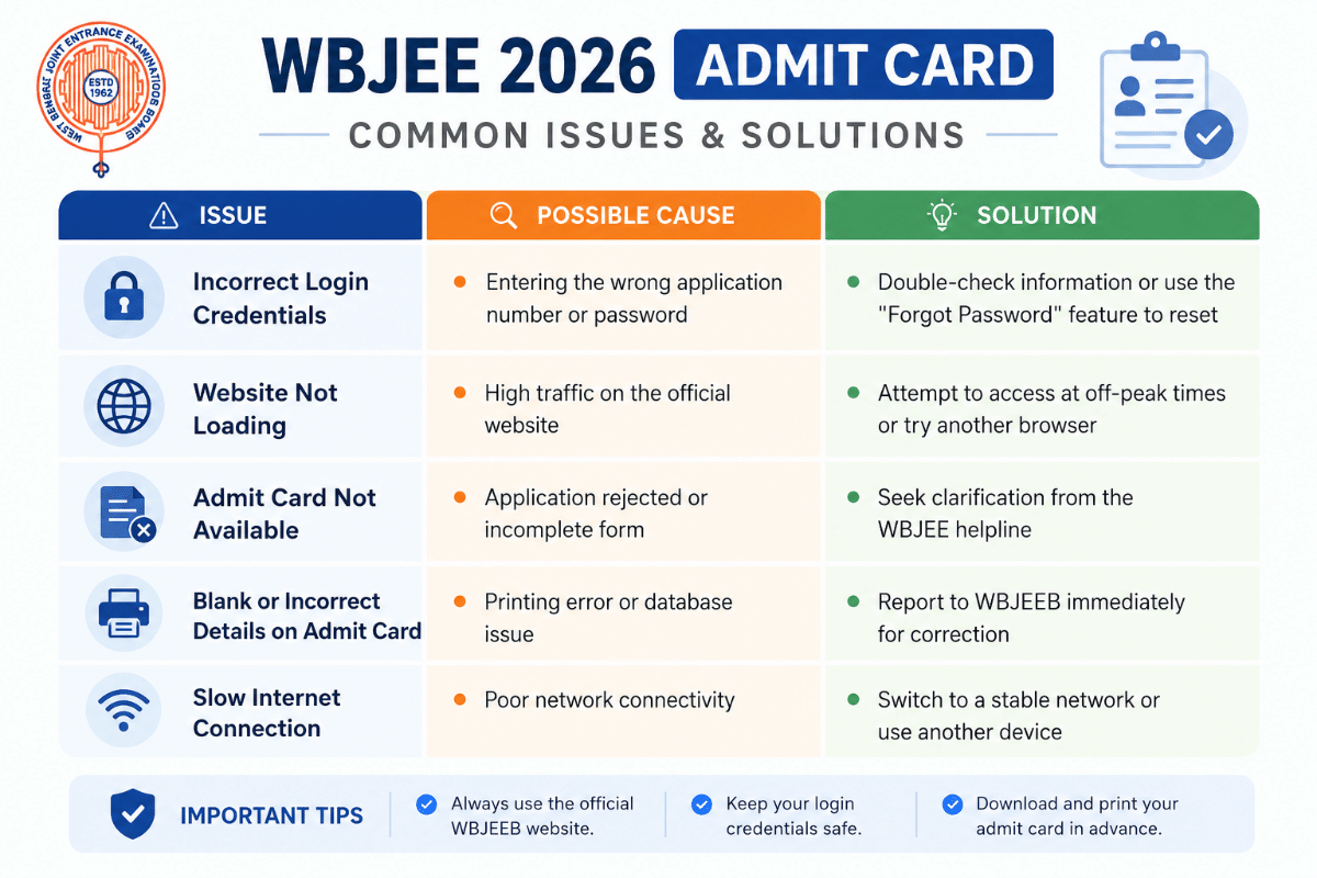 Some common issues faced while downloading the WBJEE admit card