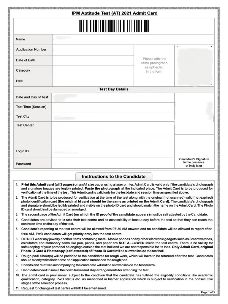 Details Mentioned on IPMAT Exam Admit Card 2027