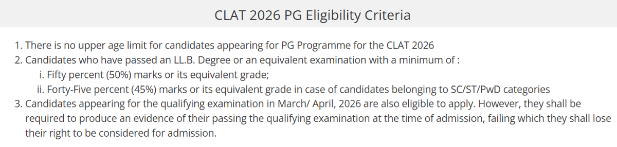 CLAT Eligibility Criteria 2027 for PG