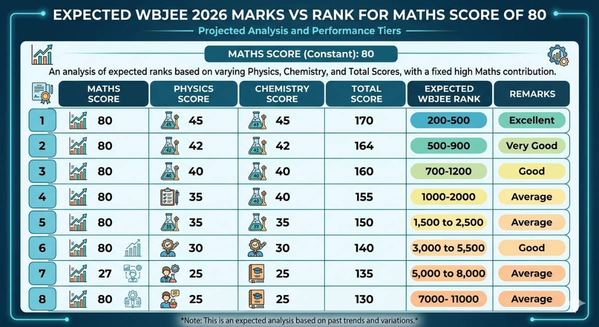 Expected WBJEE 2026 Marks vs Rank for Maths Score of 80 