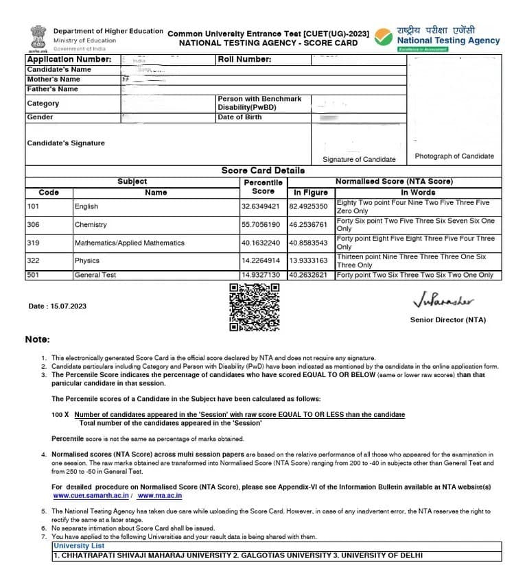 Details Mentioned on the CUET UG 2026 Scorecard