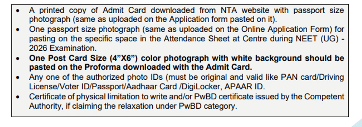 What documents are required for NEET 2026 exam day?