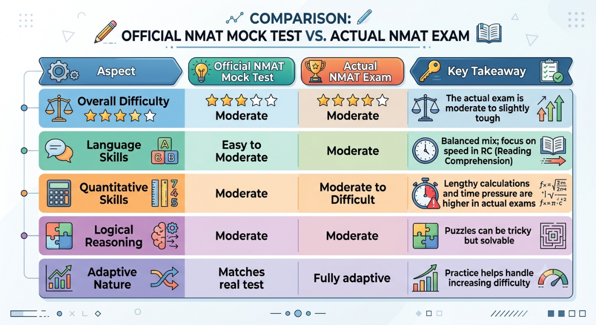 Difficulty Level of NMAT Mock Test vs Actual Exam
