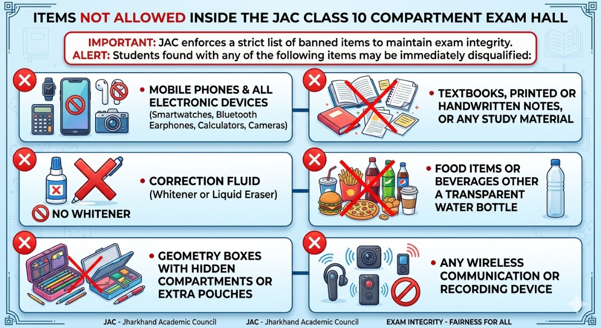 Items Not Allowed Inside the JAC Class 10 Compartment Exam Hall