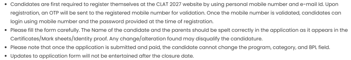 CLAT PG 2027 Registration - How to Apply
