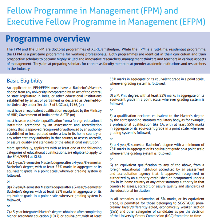 XAT 2027 Programme-wise Eligibility at XLRI Jamshedpur