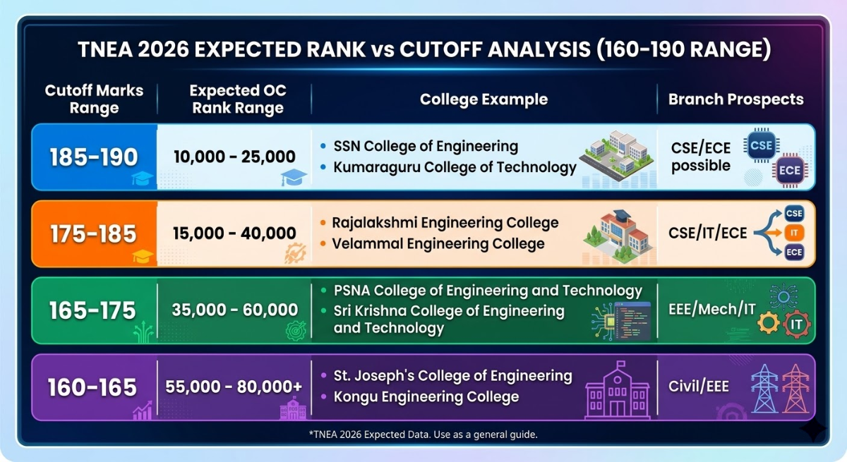 TNEA 2026 Expected Rank vs Cutoff Analysis (160-190 Range)