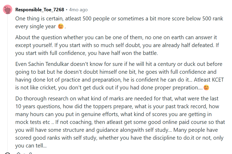 A Reddit user asked how to score 500 marks on the KCET exam.