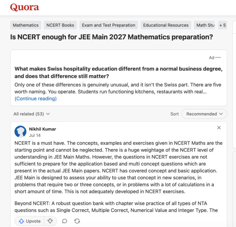 Best Books for JEE Main 2027 Maths - Quora Discussion
