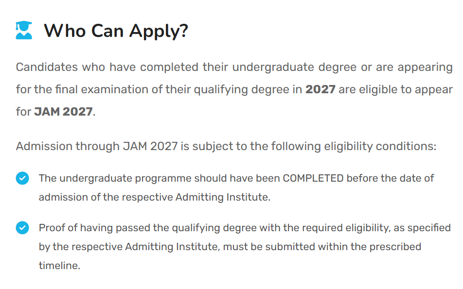 IIT JAM 2027 Eligibility Criteria