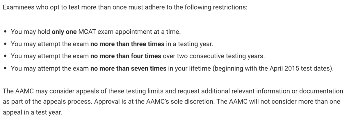 MCAT Eligibility Criteria: Attempt Limit