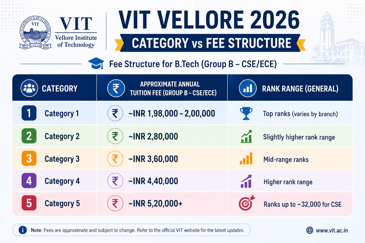 VIT Vellore 2026: Category vs Fee Structure