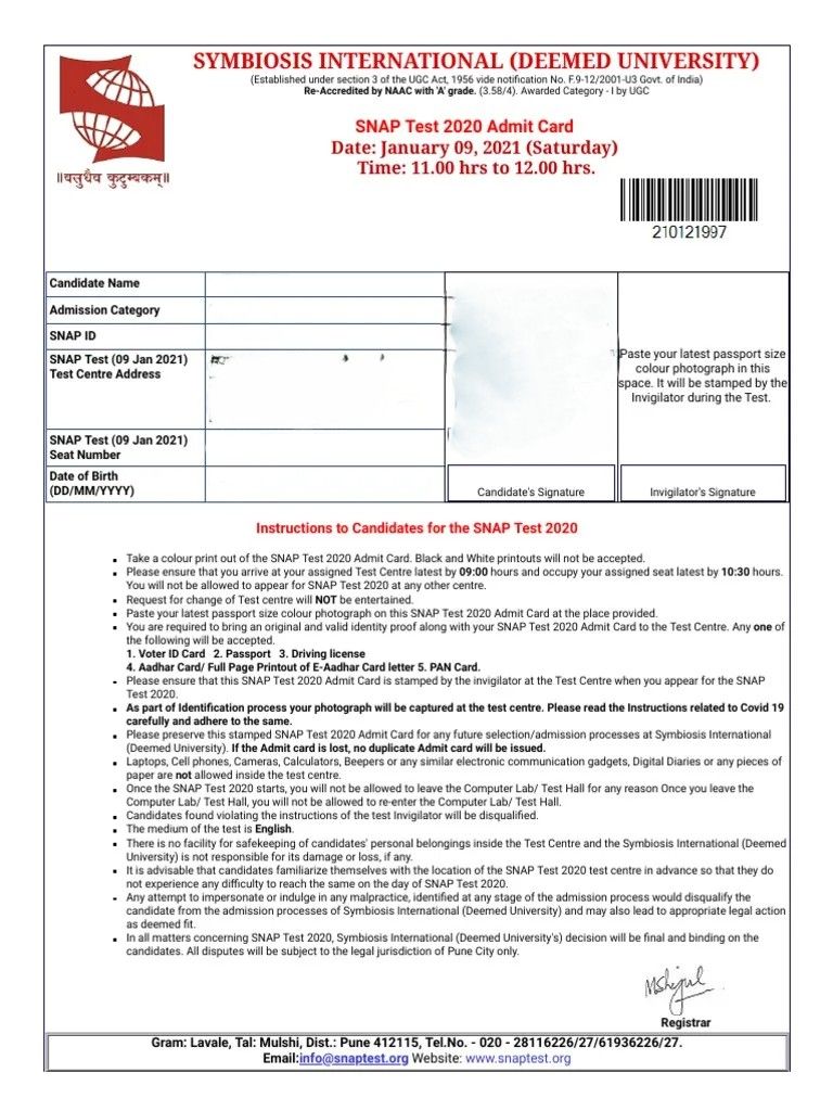 Details Mentioned on Symbiosis SET Exam Admit Card 2027