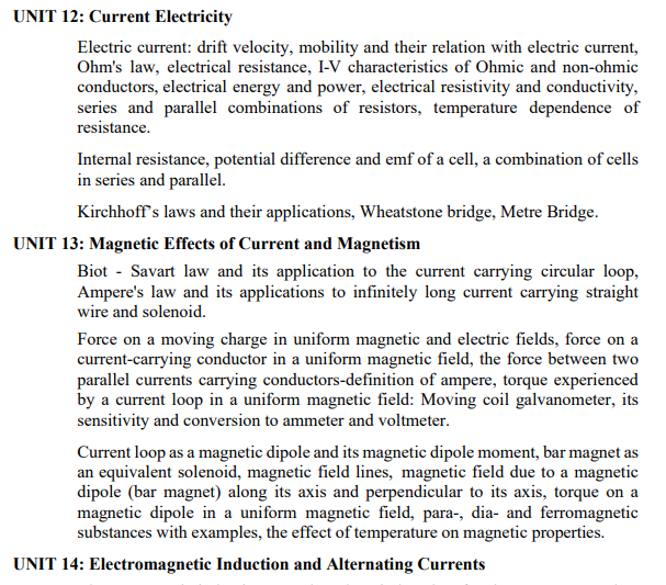 Class 12 JEE Syllabus for Physics