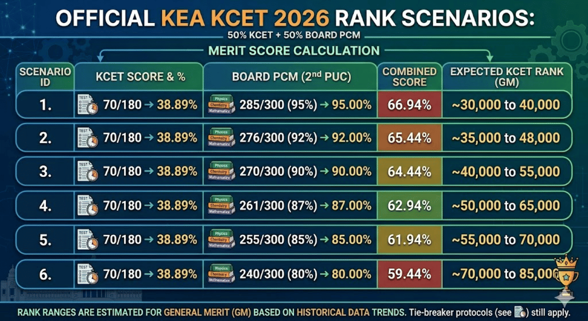 70 Marks in KCET 2026: How Board Marks Change Your Rank