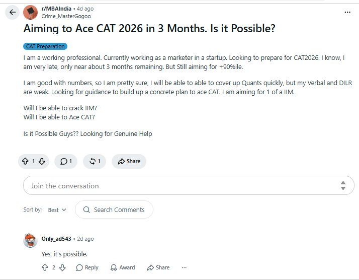 How to crack CAT in 3 months: Reddit Discussion