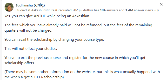 Aakash ANTHE 2026 Eligibility Criteria: Quora Discussion