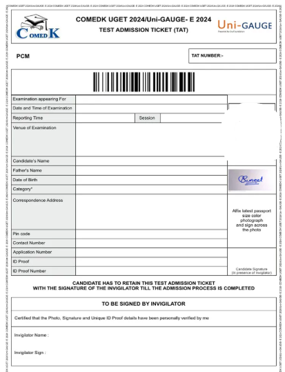 Sample Image of COMEDK Admit Card