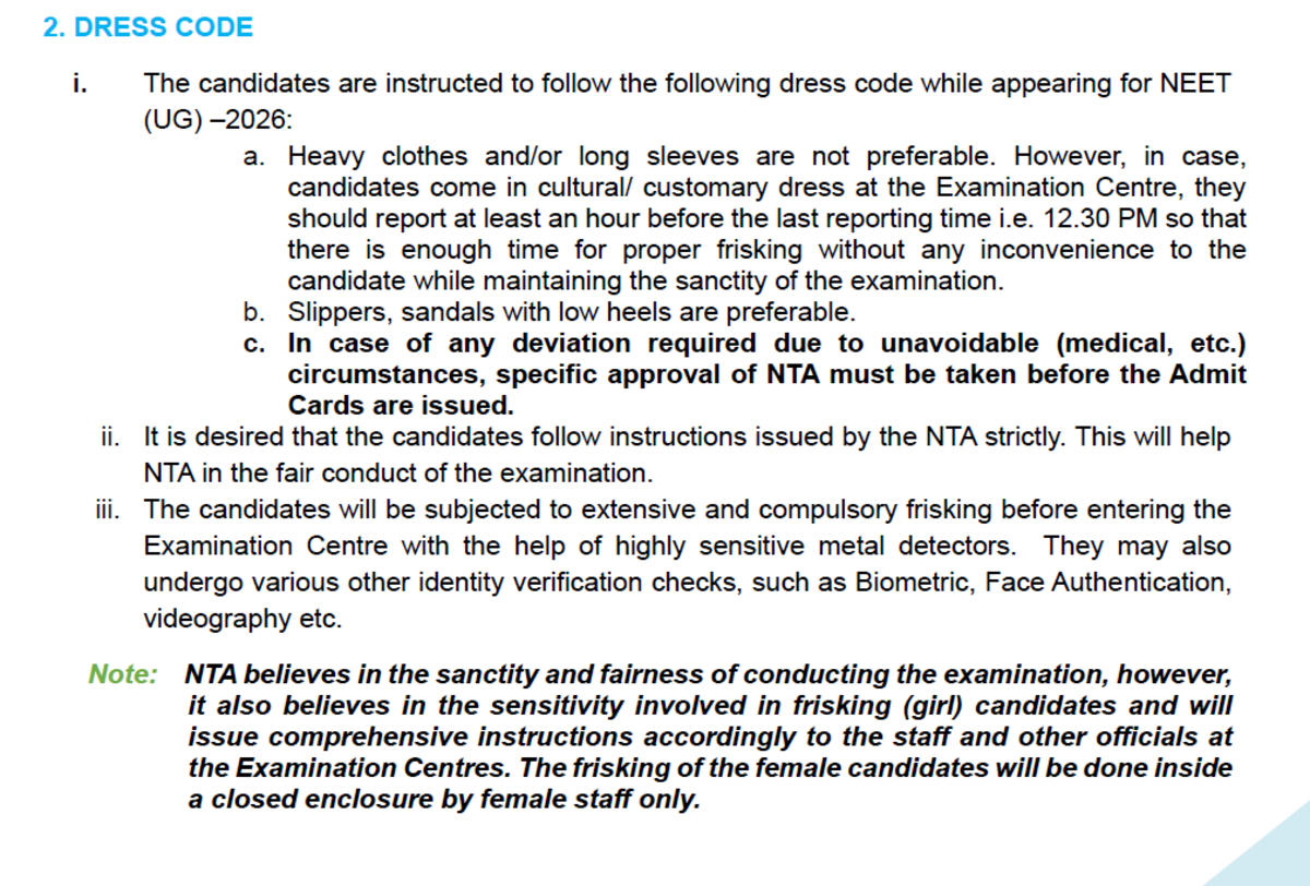 What NTA Says About the Dress Code for NEET 2026