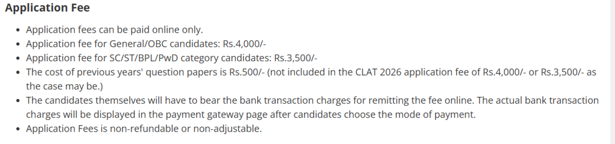 What are the CLAT 2027 Application Fees?