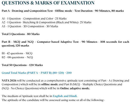 NATA Exam Pattern: Section-wise