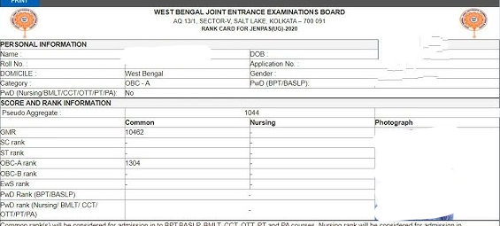 Details on JENPAS UG Rank Card 2026