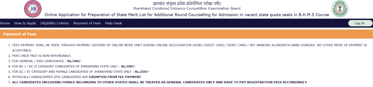 NEET Jharkhand Counselling 2026: Application Fee